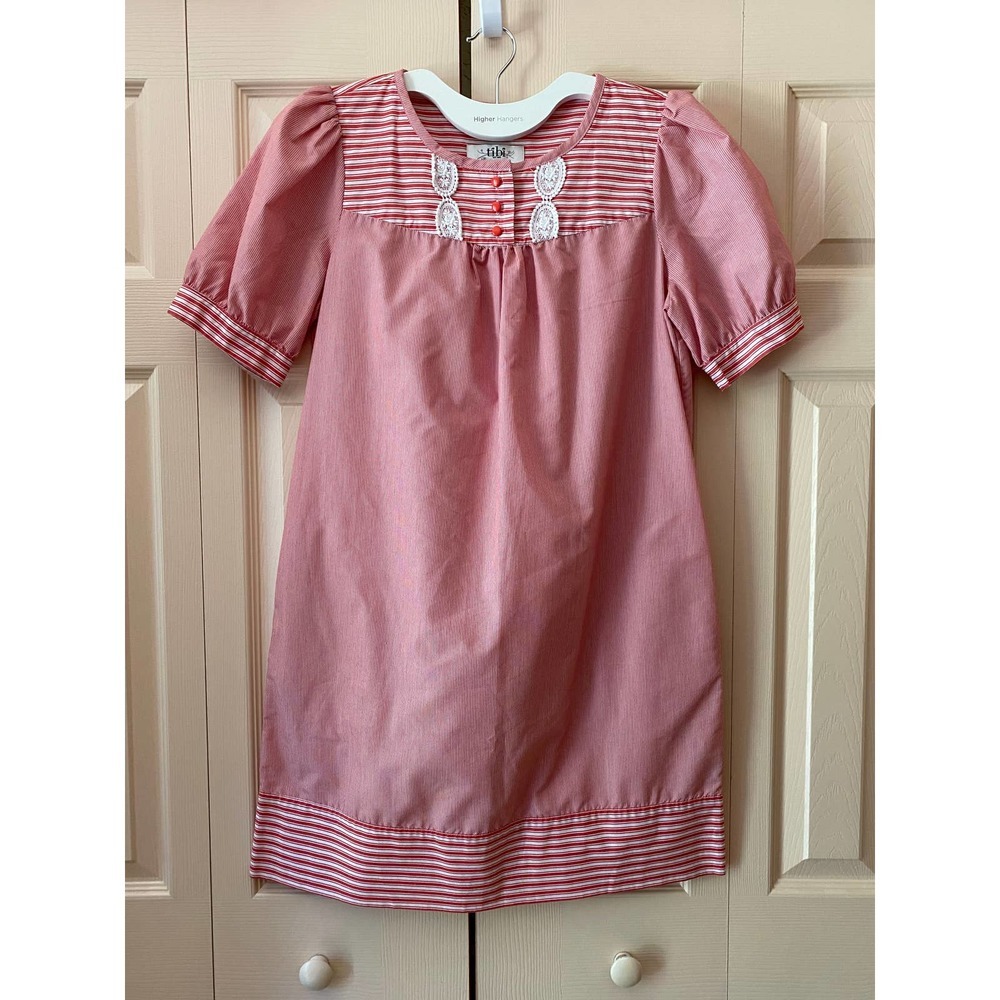 Tibi Red White Pinstripe Dress 10 POCKETS Short Sleeves Sundress spring summer
